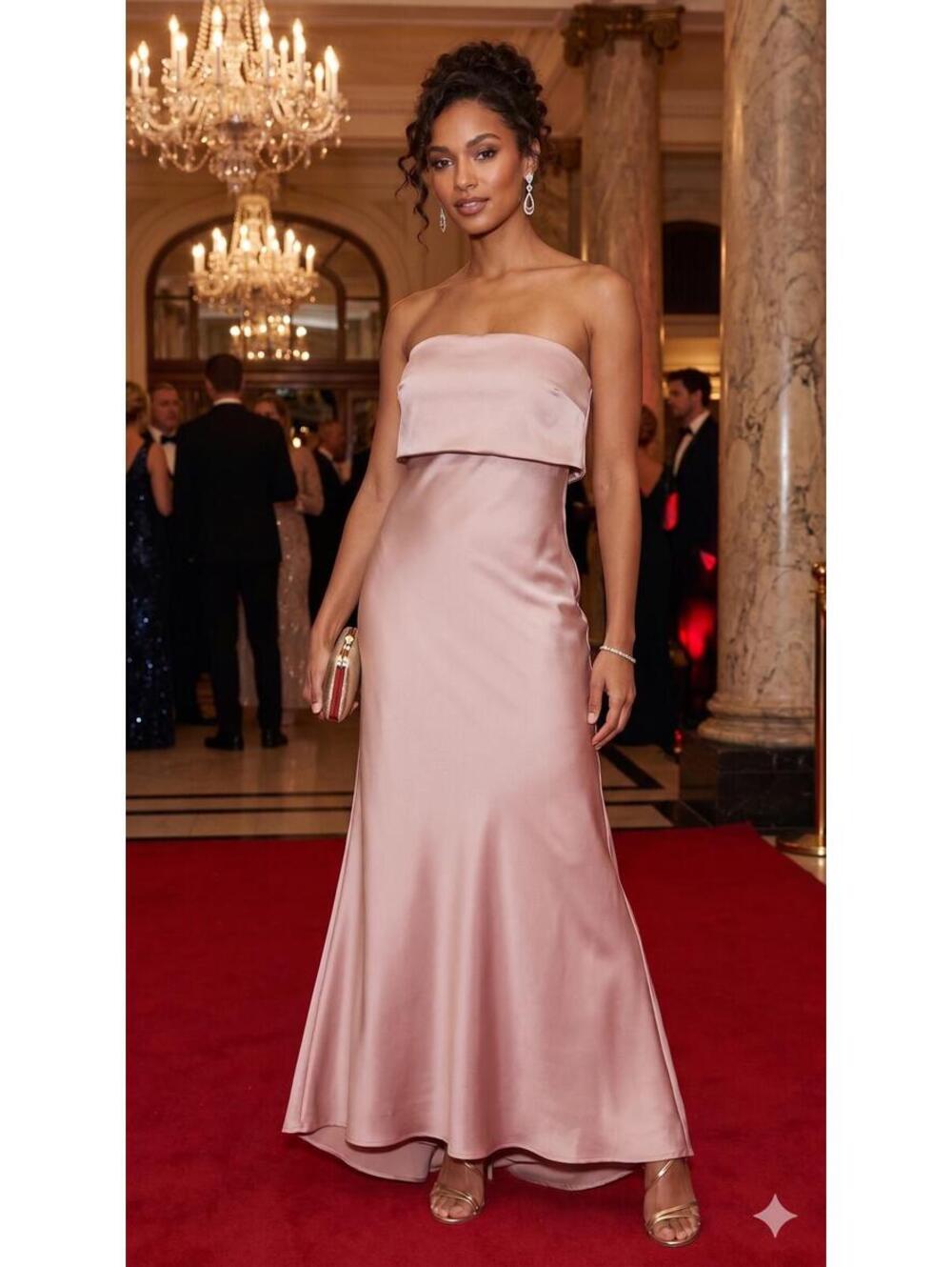 ASOS EDITION - Strapless Satin Maxi Dress with Button Back - Size: 6